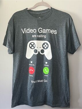 Unbranded Dark Gray 'Video Games Are Calling' Graphic T-Shirt